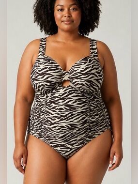 Torrid Size 3 22/24 Zebra Print Ruched One-Piece Tummy Control Swimsuit